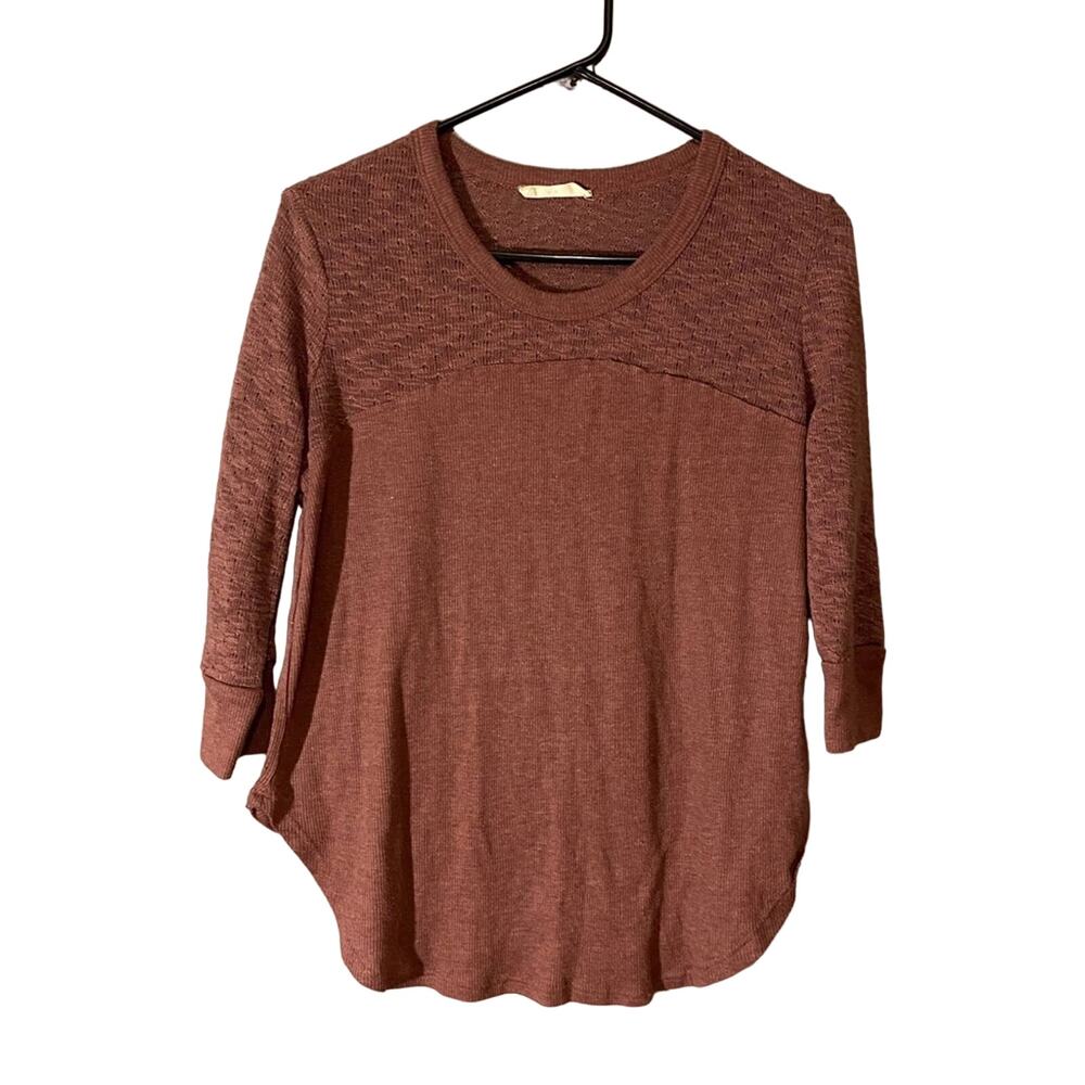 Elodie Dusty Rose Pink Scoop Neck Curved Hem 3/4 Sleeve Blouse Women’s Medium